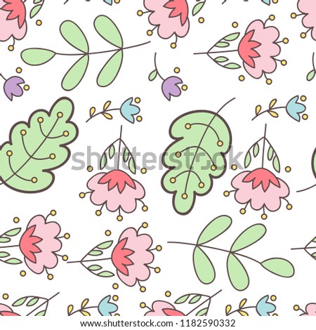 Cute floral simple seamless flower pattern with leaves.