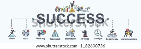 Success banner web icon set, vision, goal, planning, target, Strategy, doing, teamwork, consistency for success. minimal vector infographic concept. Royalty-Free Stock Photo #1182600736