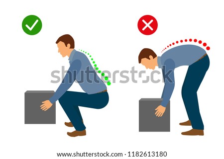 Correct posture to lift a heavy object, Man lifting object Royalty-Free Stock Photo #1182613180