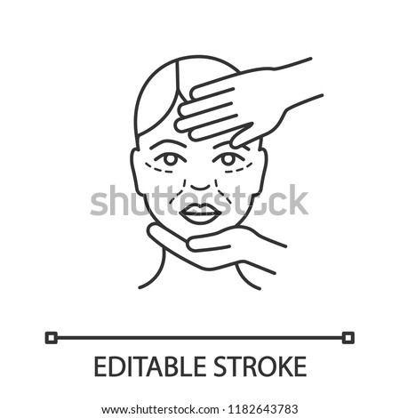 Cosmetologist examination linear icon. Cosmetic procedure. Thin line illustration. Neurotoxin injection preparation. Aesthetic medicine contour symbol. Vector isolated outline drawing. Editable stroke