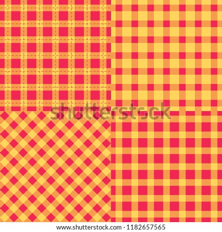 Set Seamless pattern check plaid fabric texture. Red with orange color. Vector illustration background