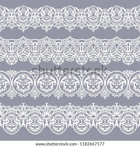 Abstract ethnic nature seamless line art stripes set. Ornamental lace vector borders