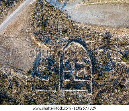 Aerial view of ruins located in Saranda, Albania 
