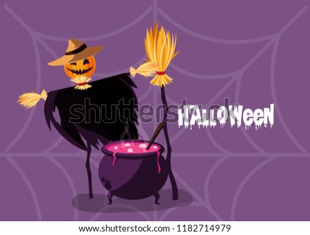 halloween card with scarecrow character