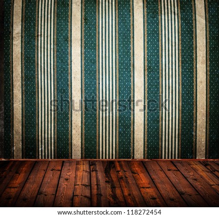 Empty old grunge room with vintage Damask wall texture