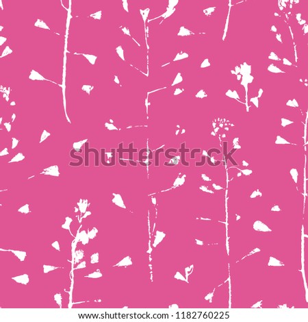 Paint capsella, black-currant and strawberry leaves imprint for design use. Abstract objects seamless background. Vector art illustration grunge leaf and flower