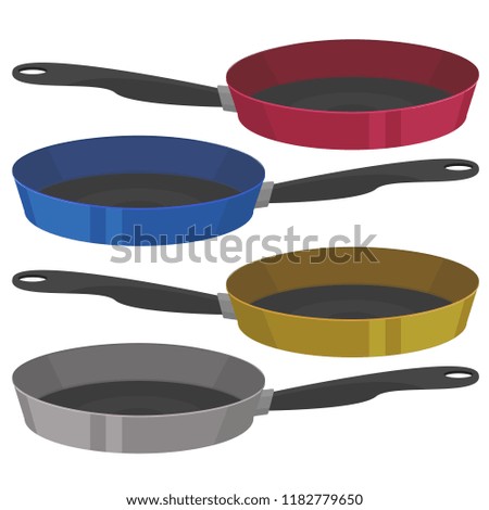 Vector realistic empty frying pan icon in four colors isolated on white background. Design template.