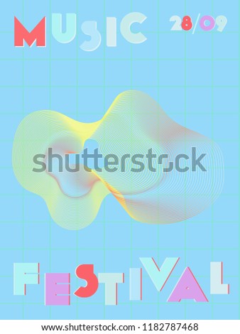 Music cover in blue, violet, pink, green colors. Rock concert flyer. Minimal line brochure. Soundwave layout. Abstract summer gradient. Promotion party ads. Vintage wave template.
