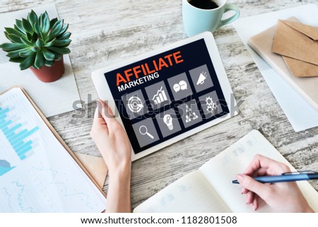 Affiliate marketing, Business and technology concept on virtual screen. Royalty-Free Stock Photo #1182801508