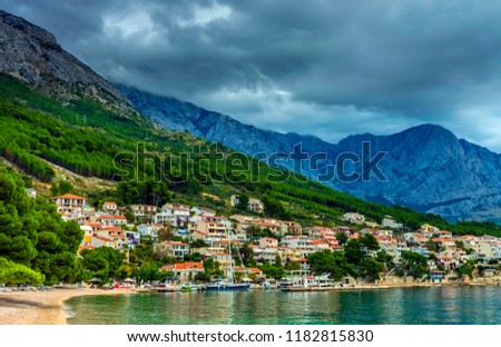 Croatian sea view with mountains - Brela, Makarska Riviera, Croatia
