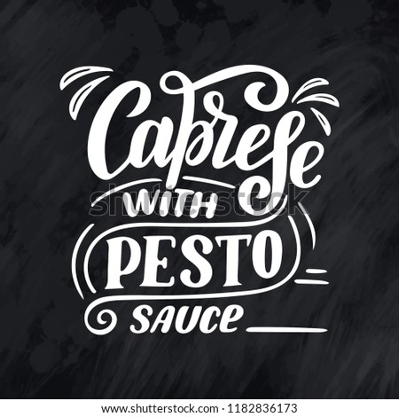 Name of italian dish. Lettering phrase for your menu design, stylized drawing for cafe, hand drawn composition. Vector illustration