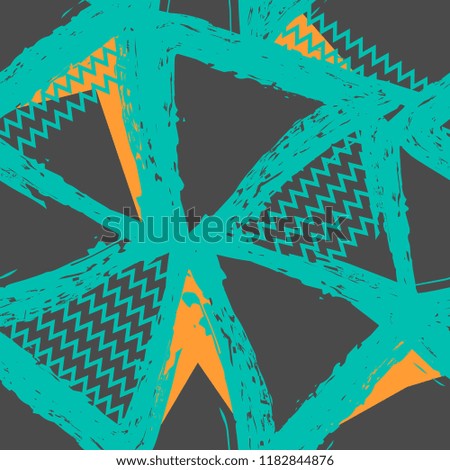 Abstract seamless pattern with geometric elements, brush trace. Geometrical repeated backdrop for boy, sport textile, clothes, wrapping paper. 