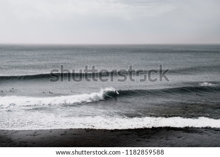 Dramatic Aerial Ocean Beach. Surfing & Surfers on the Paradise Beach Spot. Dark Ocean Background. Sea Aerial View of Teal Surfing Ocean. Top View of Big Waves. Aerial View of Dramatic Waves. Black BW