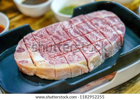 Dice Raw Meat Steak on plate