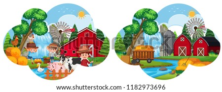 A set of farm landscape illustration