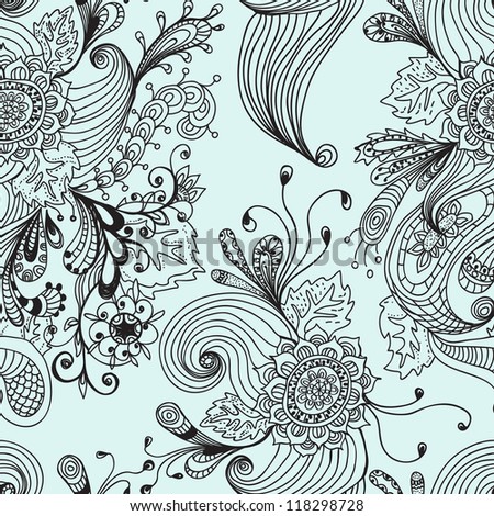 Seamless abstract floral background, hand drawn illustration for design