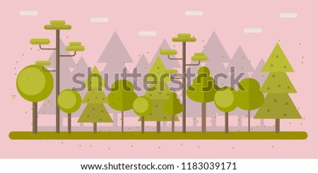 Forest in spring. Vector illustration in flat style with colorful trees. Suitable for web banners, templates, landing page