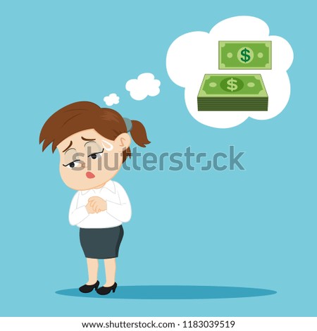 Sad businesswoman looking down without money, illustration vector cartoon