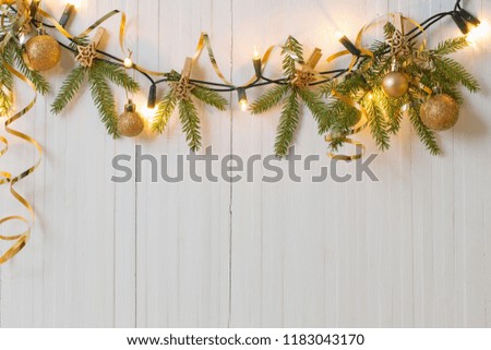 Christmas decorations on white wooden background
