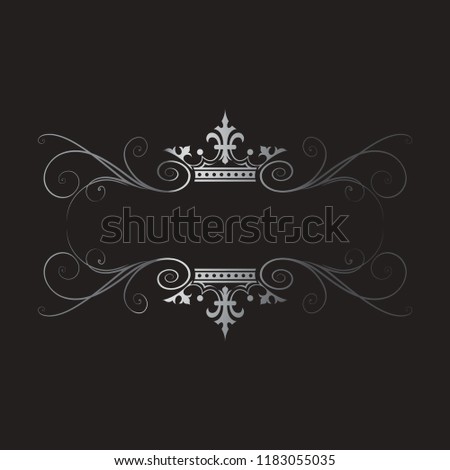 wedding ornamental frame with crown in silver vector drawing