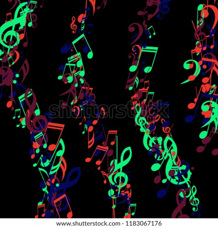Strokes of Musical Notes. Abstract Background with Notes, Bass and Treble Clefs. Vector Element for Musical Poster, Banner, Advertising, Card. Minimalistic Simple Background.