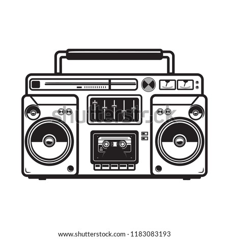 boombox illustrations on white background. Design element for logo, label, emblem, sign, badge, poster, t shirt. Vector image Royalty-Free Stock Photo #1183083193