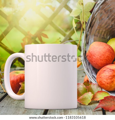 Autumn/Fall mug mock-up. White blank coffee mug to add custom design or quote. Perfect for businesses selling mugs, just overlay your quote or design on to the image.