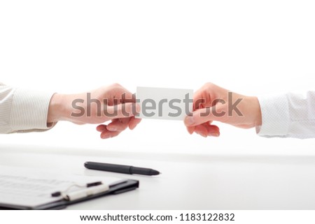 business executive exchanging business card blank