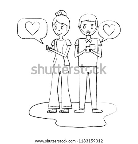 young couple with cellphone chatting mobile love
