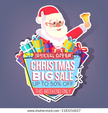 Christmas Big Sale Sticker Vector. Santa Claus. Cartoon. Seasonal Sale Banner Tag. Isolated Illustration
