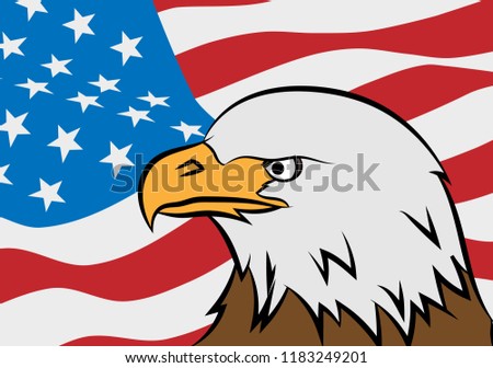 Bald eagle (Haliaeetus leucocephalus) on an American flag background, vector illustration
