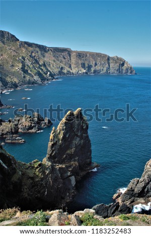 cliffs of Ortegal Cape,Tour of Spain, the Aguillóns, separating the Atlantic and Cantabrian oldest rocks in the world, amphibolites, Galicia,  Ortegal, Cariño, barnacles, Virgen del Carmen, 