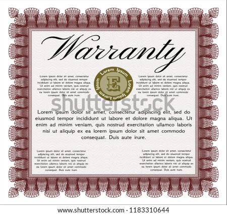 Red Retro Warranty template. With guilloche pattern. Vector illustration. Lovely design. 