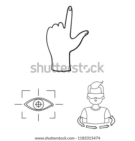 A virtual reality outline icons in set collection for design. Modern technology and equipment vector symbol stock web illustration.