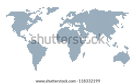 Dotted world map isolated on white. Vector image.