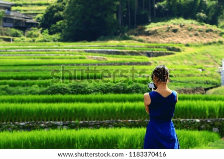 A Woman Taking Picture of Rice Terrace