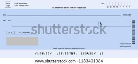 Blank cheque design template illustration. Vector of empty bank cheque. Royalty-Free Stock Photo #1183401064
