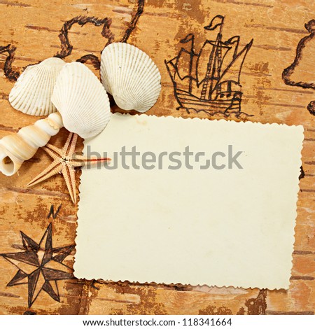 Copy space for your photo on a Sea chart with sailing ship on the order of antiquities.