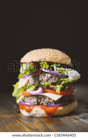 Homemade hamburger with fresh vegetables