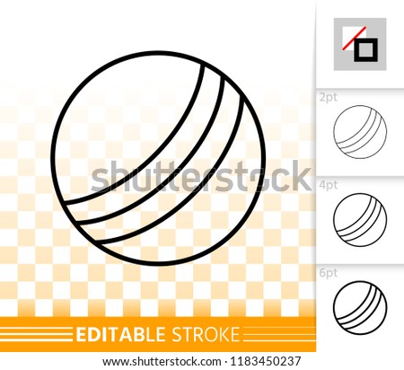 Ball thin line icon. Outline web sign of kids toy. Summer Play linear pictogram with different stroke width. Simple vector symbol, transparent background. Design Ball editable stroke icon without fill