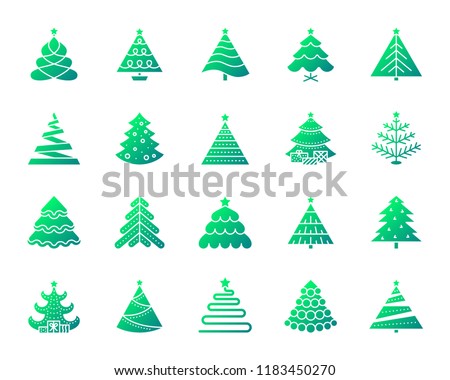 Christmas Tree silhouette icons set. Isolated on white web sign kit of stylized spruce. Fir Farm pictogram collection pine, fir, xmas spruce. Simple contour symbol. Christmas Tree vector icon shape