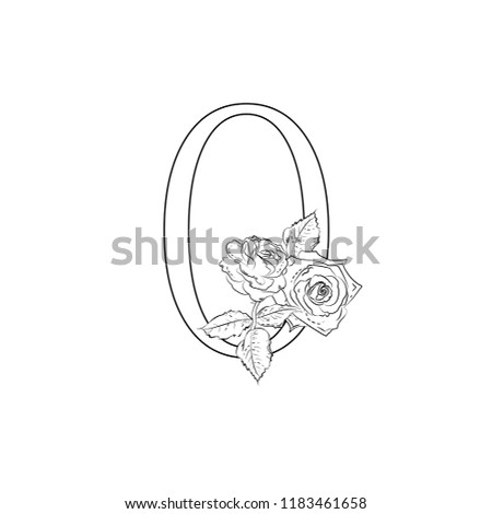 Vector  floral number. Number with decorative roses.   Element of a wedding card, invitations.