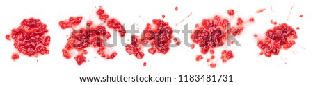 Smashed raspberries isolated on white Royalty-Free Stock Photo #1183481731
