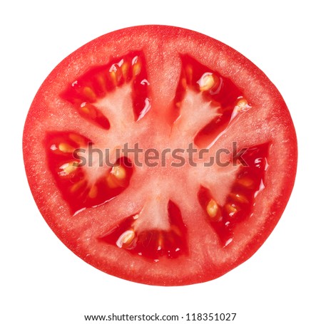 Tomato slice isolated on white background, top view Royalty-Free Stock Photo #118351027