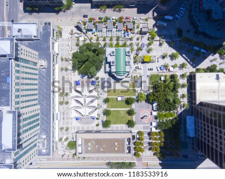 Aerial view of Gallivan Center in downtown Salt Lake City, Utah, USA.