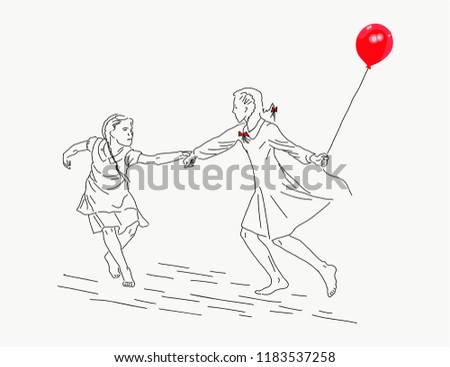 Illustration of а girls with a balloon.