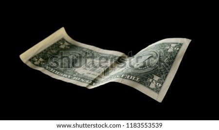 One dollar bill isolated on black background, with clipping path