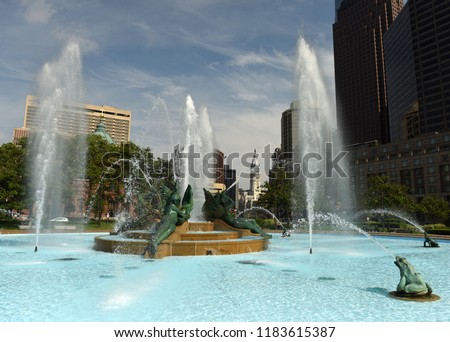 Swann Memorial Fountain in center of Philadelphia, PA, USA 
