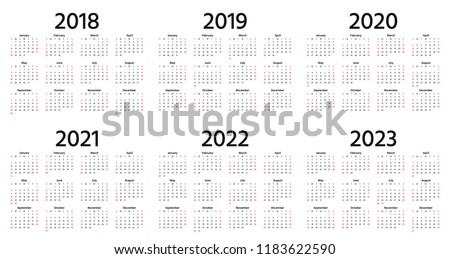 Calendar 2019, 2018, 2020, 2021, 2022, 2023 year. Vector. Week starts Sunday. Stationery 2019 vertical template in simple minimal design. Yearly calendar organizer for weeks. Portrait orientation. Royalty-Free Stock Photo #1183622590