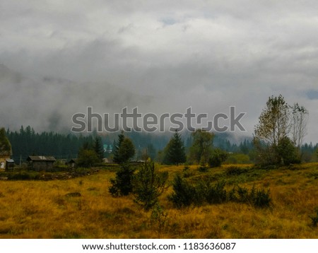 The Carpathian mountains landscape during mist in the autumn season
